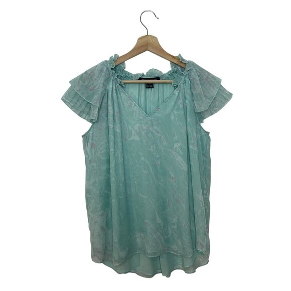 French Connection Endra Blouse XS Sheer Chiffon Glass Mint Frill Ruffle Flutter - Picture 2 of 8